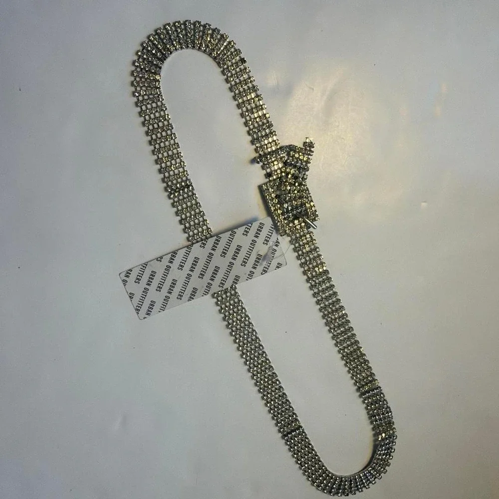 Urban Outfitters Rhinestone Silver Chain Belt Y2K McBling M/L NWT